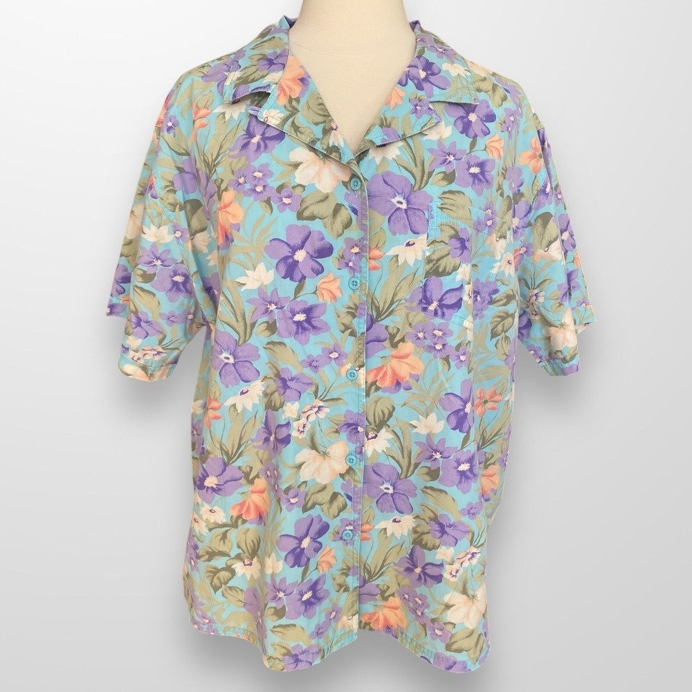 Bobbie Brooks Woman Size 22 / 24W Top‎ Shirt Button Front Floral Hawaiian - Picture 6 of 8